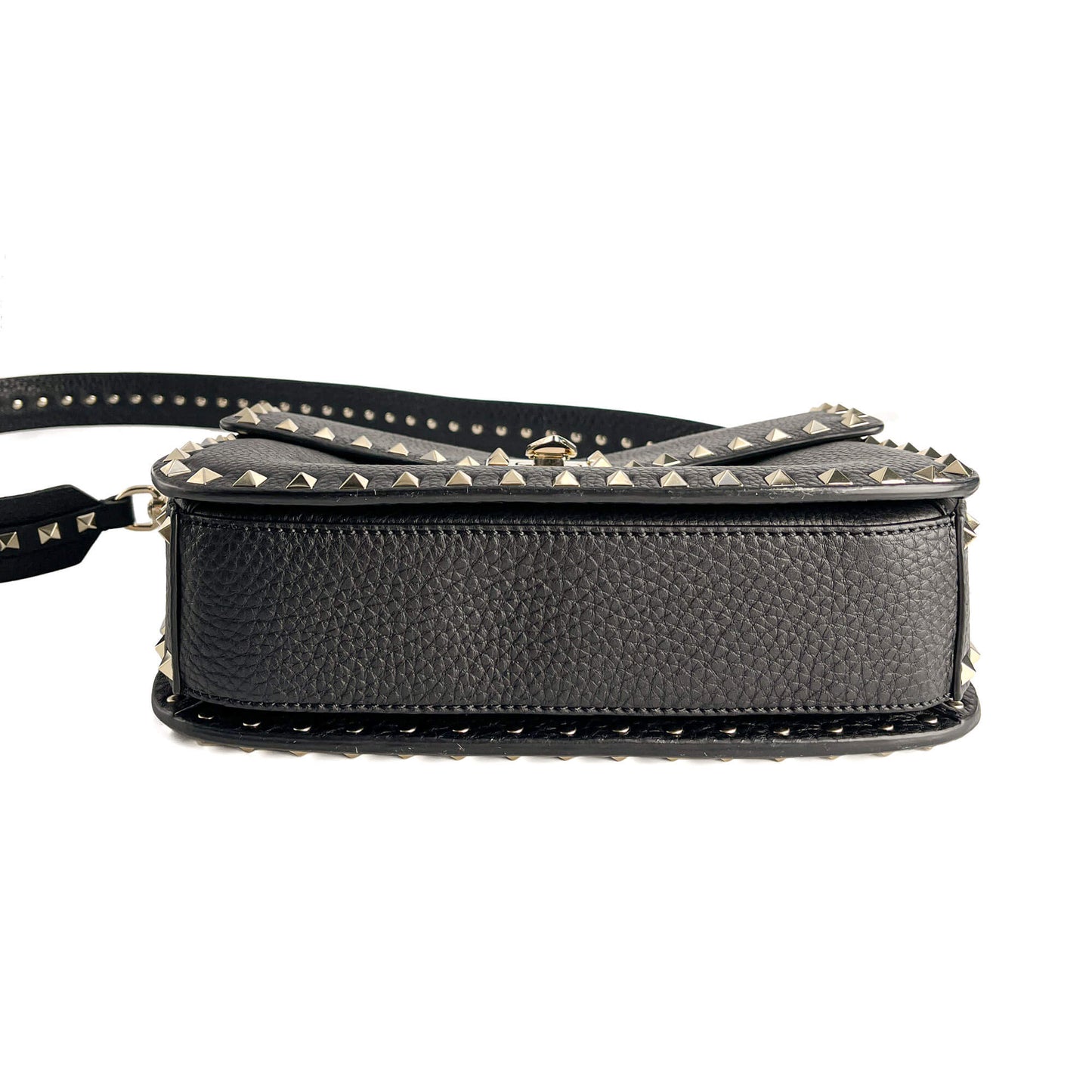 Second hand Valentino Garavani Rockstud Spike Medium Calfskin Leather Flap Crossbody Black - Tabita Bags