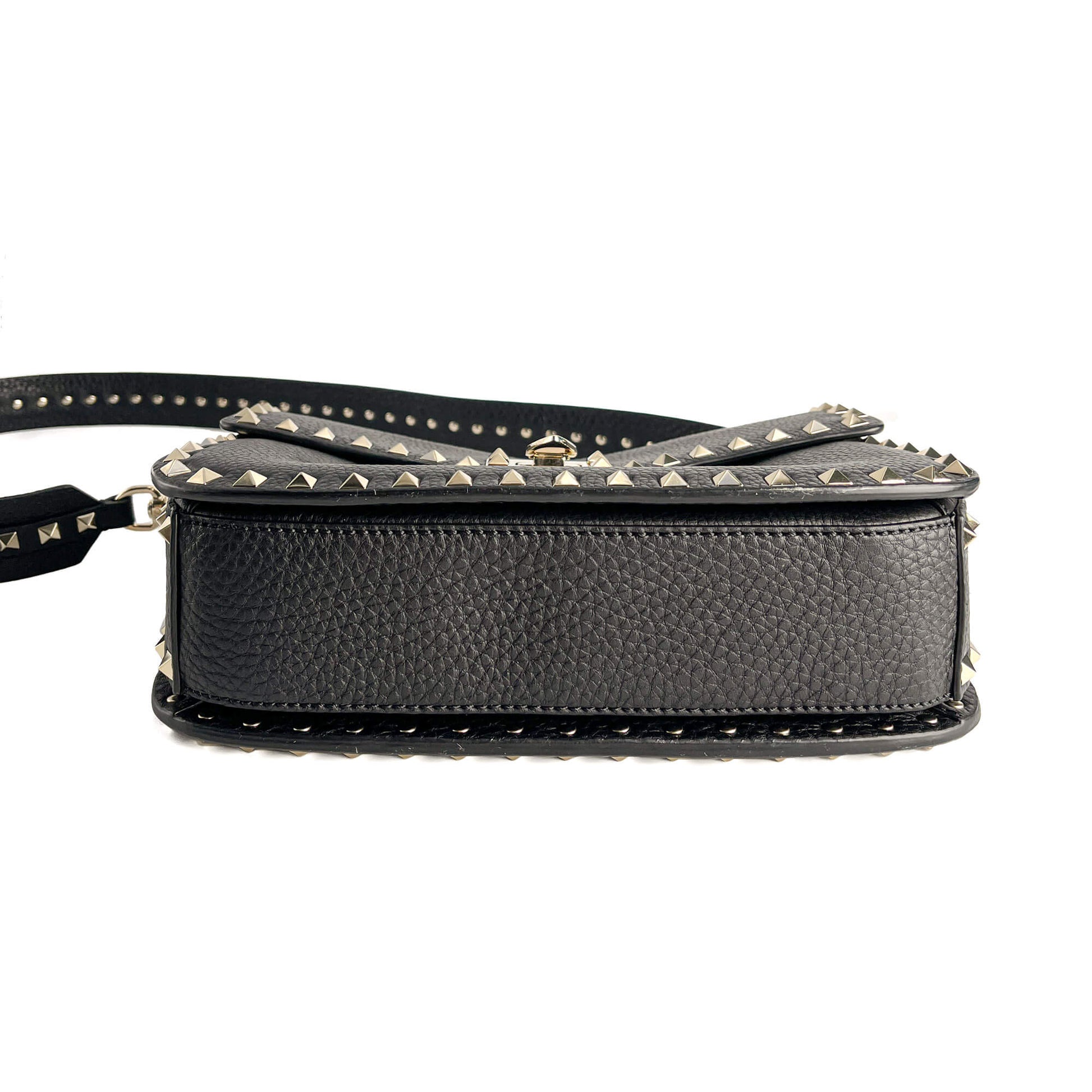 Second hand Valentino Garavani Rockstud Spike Medium Calfskin Leather Flap Crossbody Black - Tabita Bags