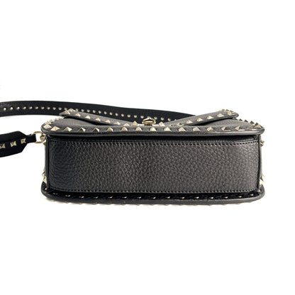Second hand Valentino Garavani Rockstud Spike Medium Calfskin Leather Flap Crossbody Black - Tabita Bags