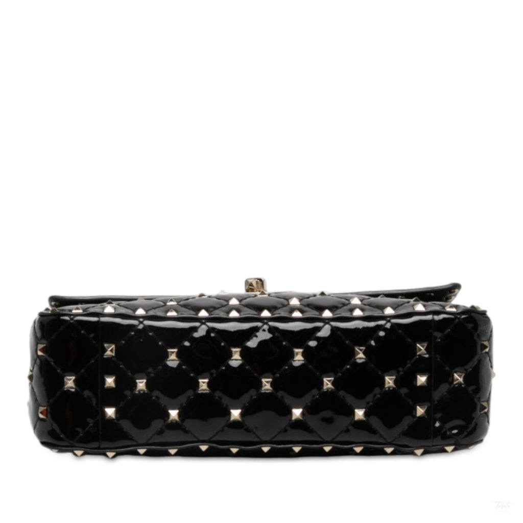 Second hand Valentino Garavani Rockstud Spike Medium Patent Leather Flap Crossbody Black - Tabita Bags