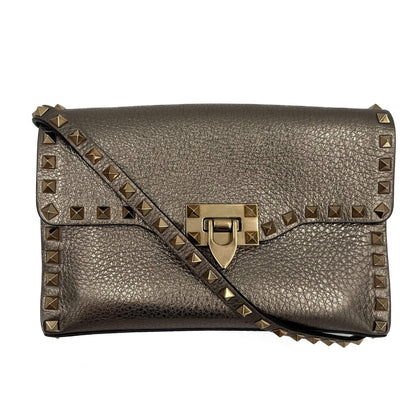 Second hand Valentino Garavani Rockstud Spike Small Calfsin Leather 2-Ways Flap Bag Metallic - Tabita Bags