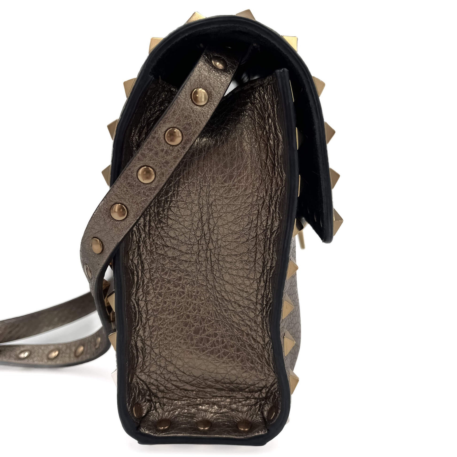 Second hand Valentino Garavani Rockstud Spike Small Calfsin Leather 2-Ways Flap Bag Metallic - Tabita Bags