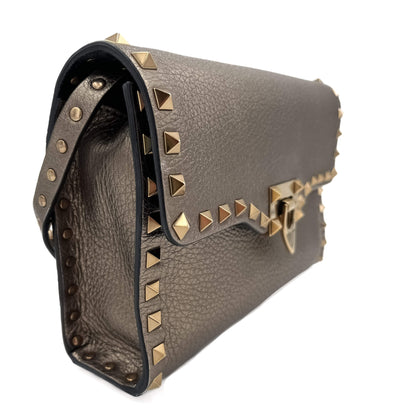 Second hand Valentino Garavani Rockstud Spike Small Calfsin Leather 2-Ways Flap Bag Metallic - Tabita Bags