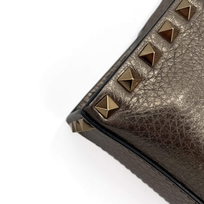 Second hand Valentino Garavani Rockstud Spike Small Calfsin Leather 2-Ways Flap Bag Metallic - Tabita Bags