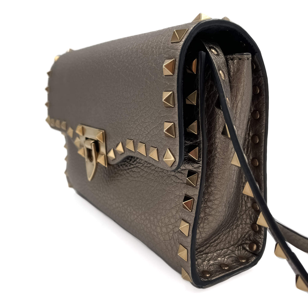 Second hand Valentino Garavani Rockstud Spike Small Calfsin Leather 2-Ways Flap Bag Metallic - Tabita Bags