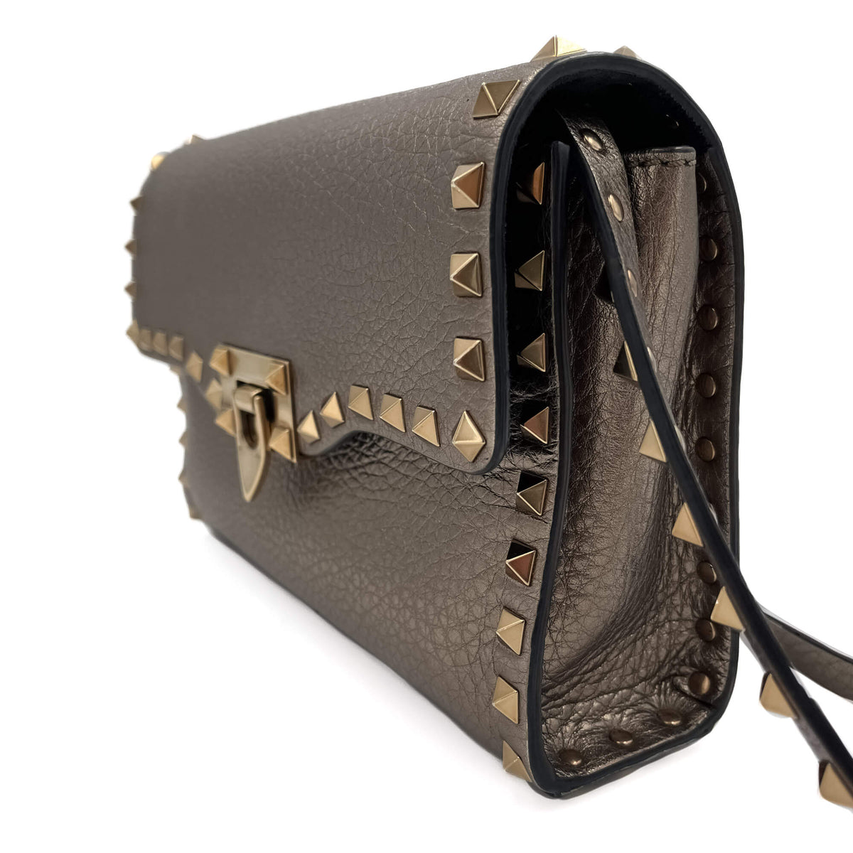 Second hand Valentino Garavani Rockstud Spike Small Calfsin Leather 2-Ways Flap Bag Metallic - Tabita Bags