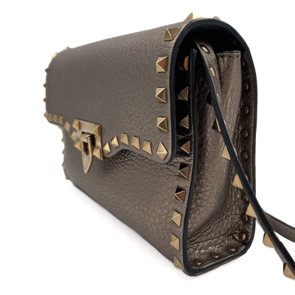 Second hand Valentino Garavani Rockstud Spike Small Calfsin Leather 2-Ways Flap Bag Metallic - Tabita Bags