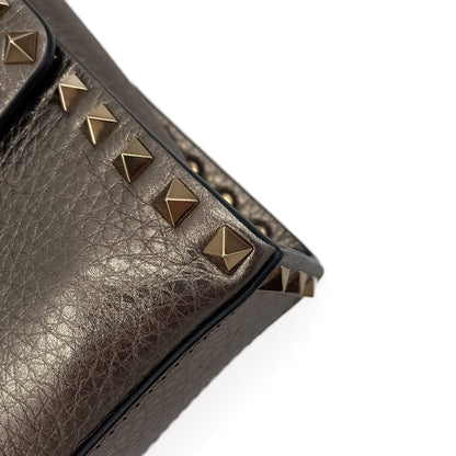 Second hand Valentino Garavani Rockstud Spike Small Calfsin Leather 2-Ways Flap Bag Metallic - Tabita Bags