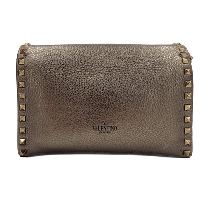 Second hand Valentino Garavani Rockstud Spike Small Calfsin Leather 2-Ways Flap Bag Metallic - Tabita Bags