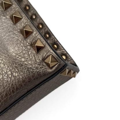 Second hand Valentino Garavani Rockstud Spike Small Calfsin Leather 2-Ways Flap Bag Metallic - Tabita Bags