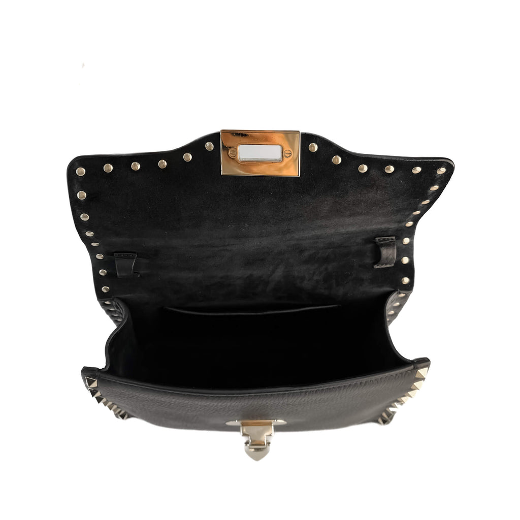 Second hand Valentino Garavani Rockstud Spike Small Calfskin Leather Flap Crossbody Black - Tabita Bags
