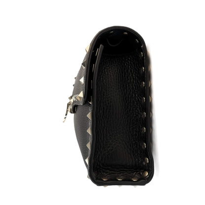Second hand Valentino Garavani Rockstud Spike Small Calfskin Leather Flap Crossbody Black - Tabita Bags