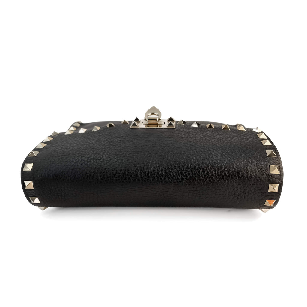 Second hand Valentino Garavani Rockstud Spike Small Calfskin Leather Flap Crossbody Black - Tabita Bags