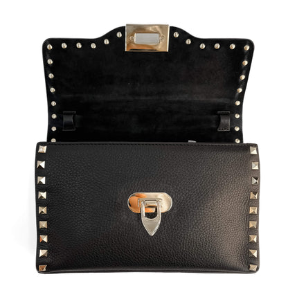 Second hand Valentino Garavani Rockstud Spike Small Calfskin Leather Flap Crossbody Black - Tabita Bags