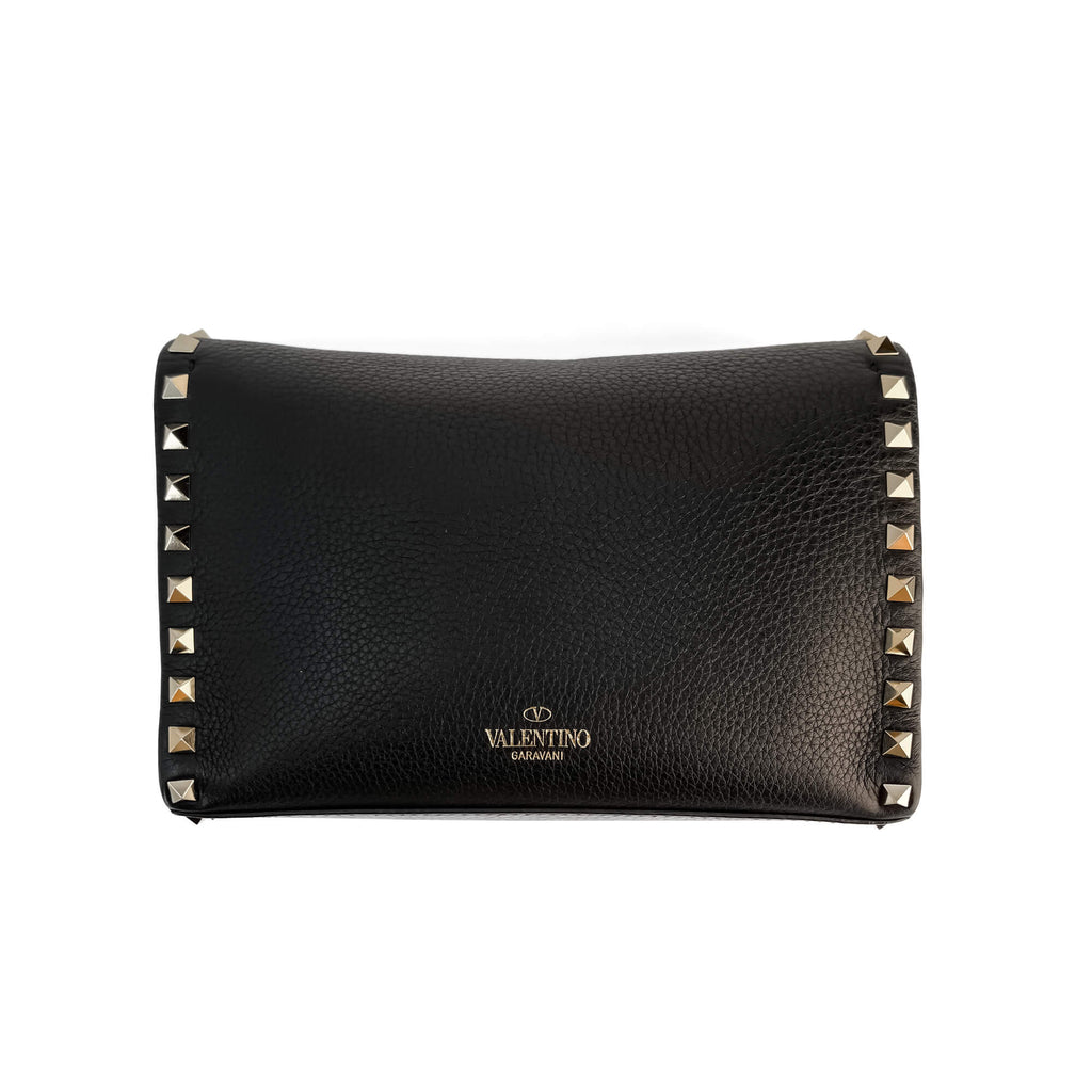 Second hand Valentino Garavani Rockstud Spike Small Calfskin Leather Flap Crossbody Black - Tabita Bags