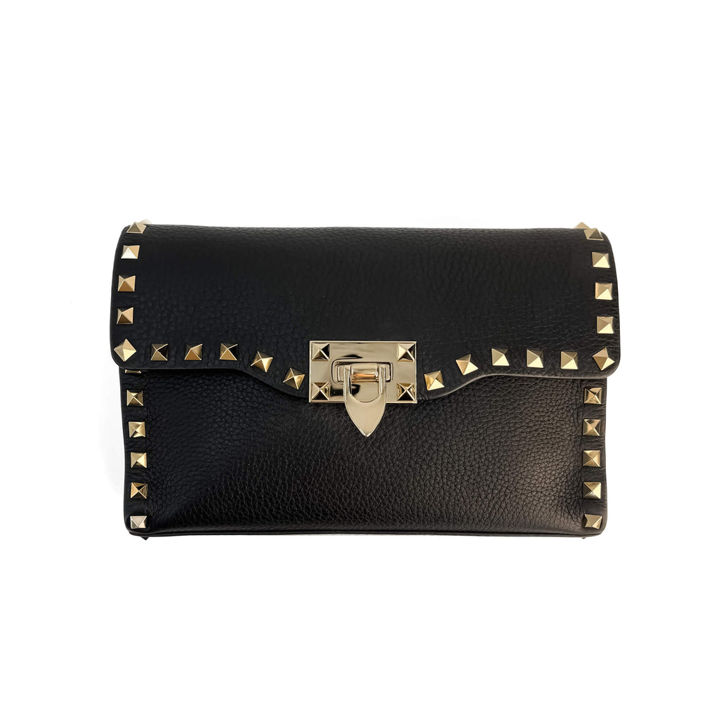 Second hand Valentino Garavani Rockstud Spike Small Calfskin Leather Flap Crossbody Black - Tabita Bags