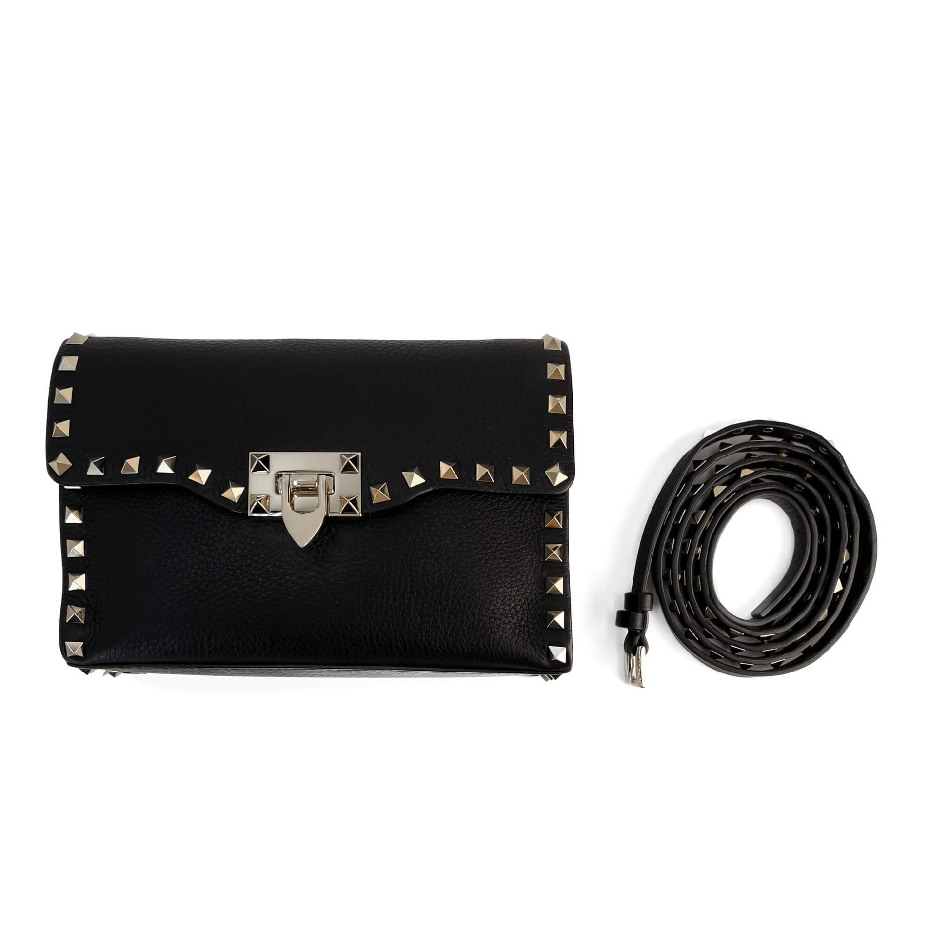 Second hand Valentino Garavani Rockstud Spike Small Calfskin Leather Flap Crossbody Black - Tabita Bags