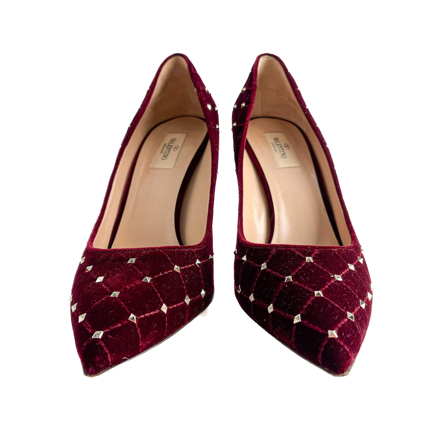 Second hand Valentino Garavani Rockstud Spike Velvet Pump 41.5 Burgundy - Tabita Bags