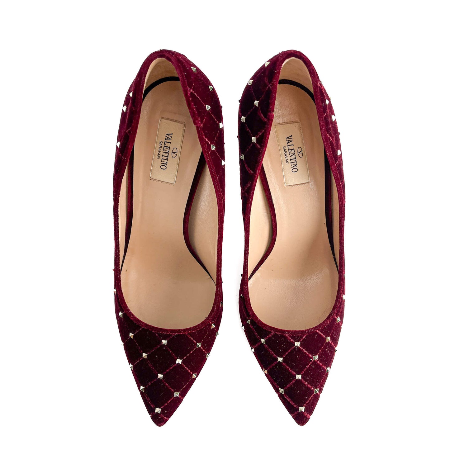 Second hand Valentino Garavani Rockstud Spike Velvet Pump 41.5 Burgundy - Tabita Bags