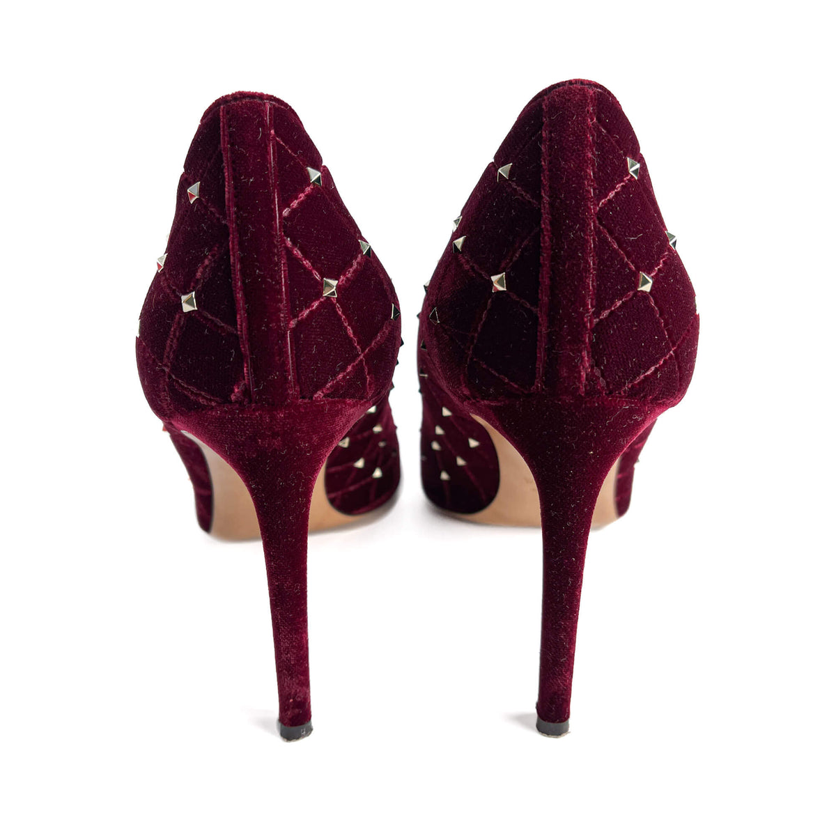 Second hand Valentino Garavani Rockstud Spike Velvet Pump 41.5 Burgundy - Tabita Bags