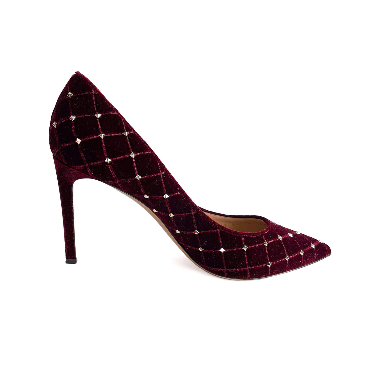 Second hand Valentino Garavani Rockstud Spike Velvet Pump 41.5 Burgundy - Tabita Bags
