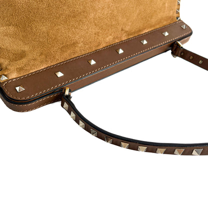Second hand Valentino Garavani Rockstud Winter Medium Suede & Shearling Tote Shoulder Bag Caramel - Tabita Bags