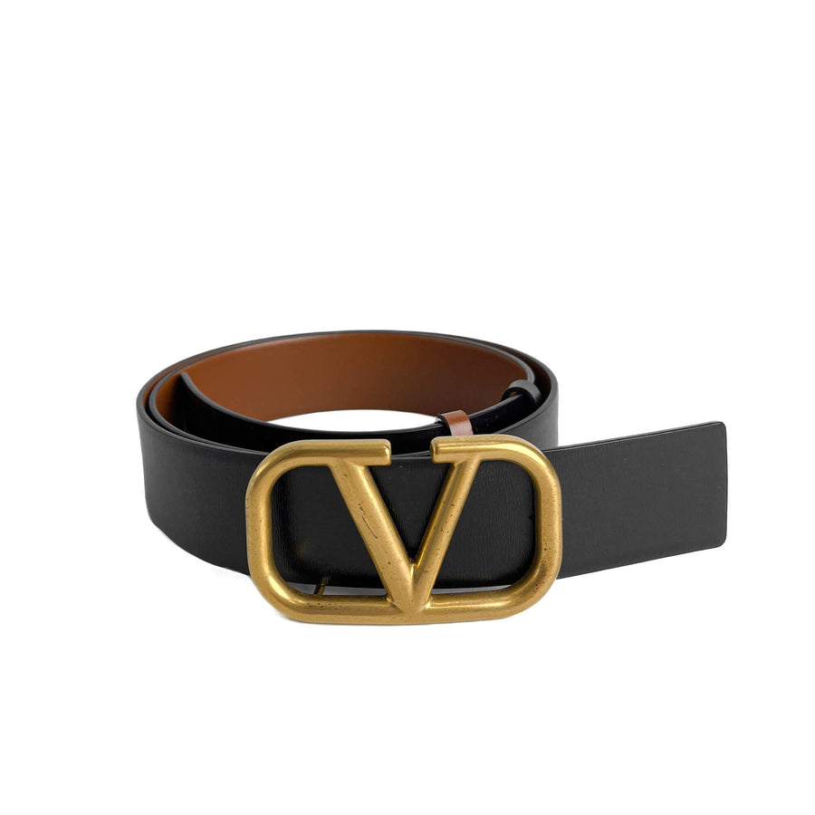 Second hand Valentino Garavani VLOGO Calfskin Leather Reversible Wide Belt 95/38 Black - Tabita Bags