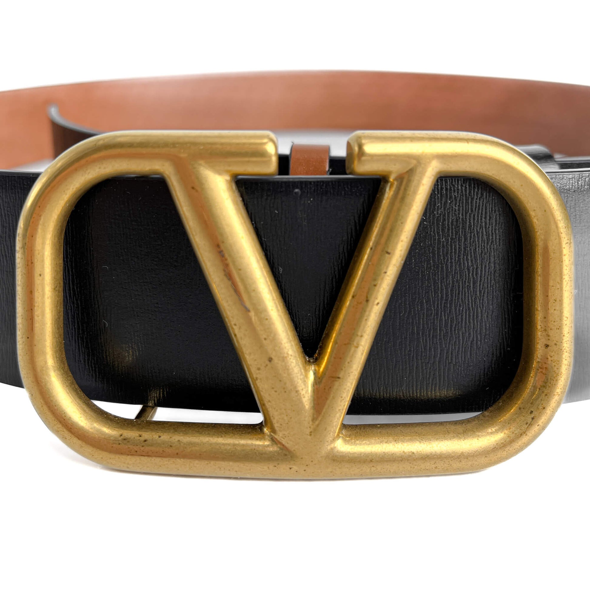 Second hand Valentino Garavani VLOGO Calfskin Leather Reversible Wide Belt 95/38 Black - Tabita Bags