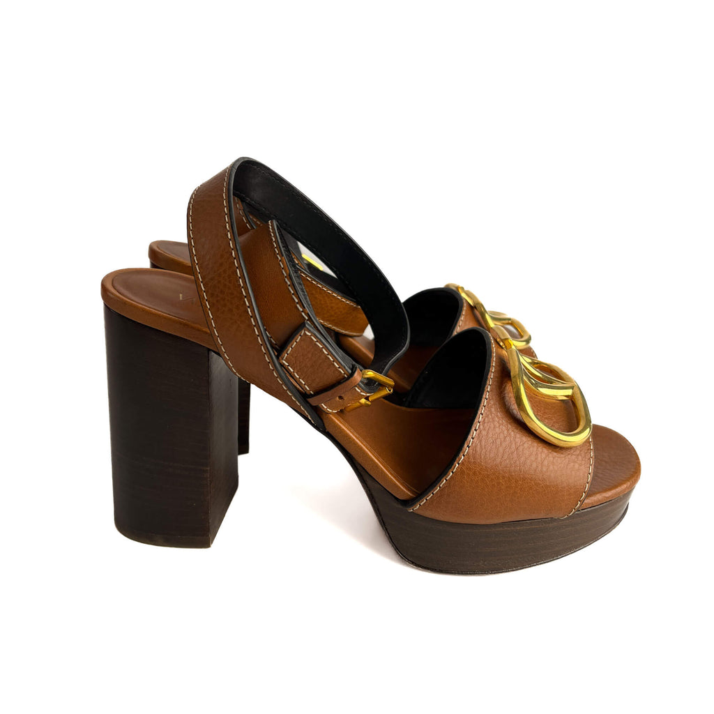 Second hand Valentino Garavani VLOGO Leather Sandals 39 Brown - Tabita Bags