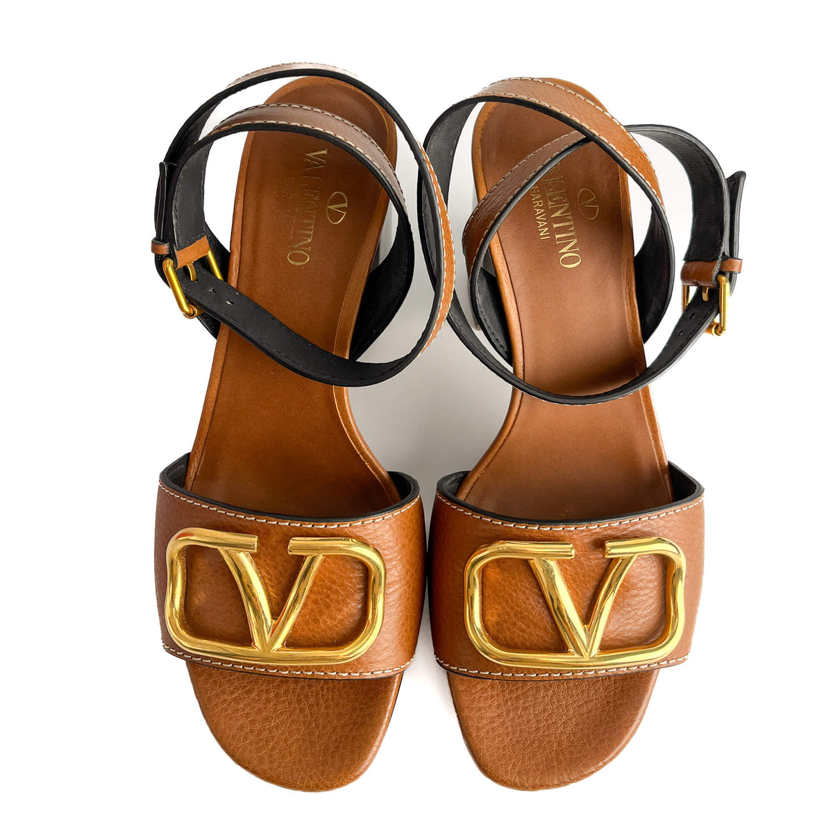 Second hand Valentino Garavani VLOGO Leather Sandals 39 Brown - Tabita Bags