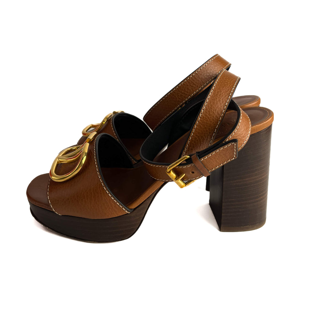 Second hand Valentino Garavani VLOGO Leather Sandals 39 Brown - Tabita Bags