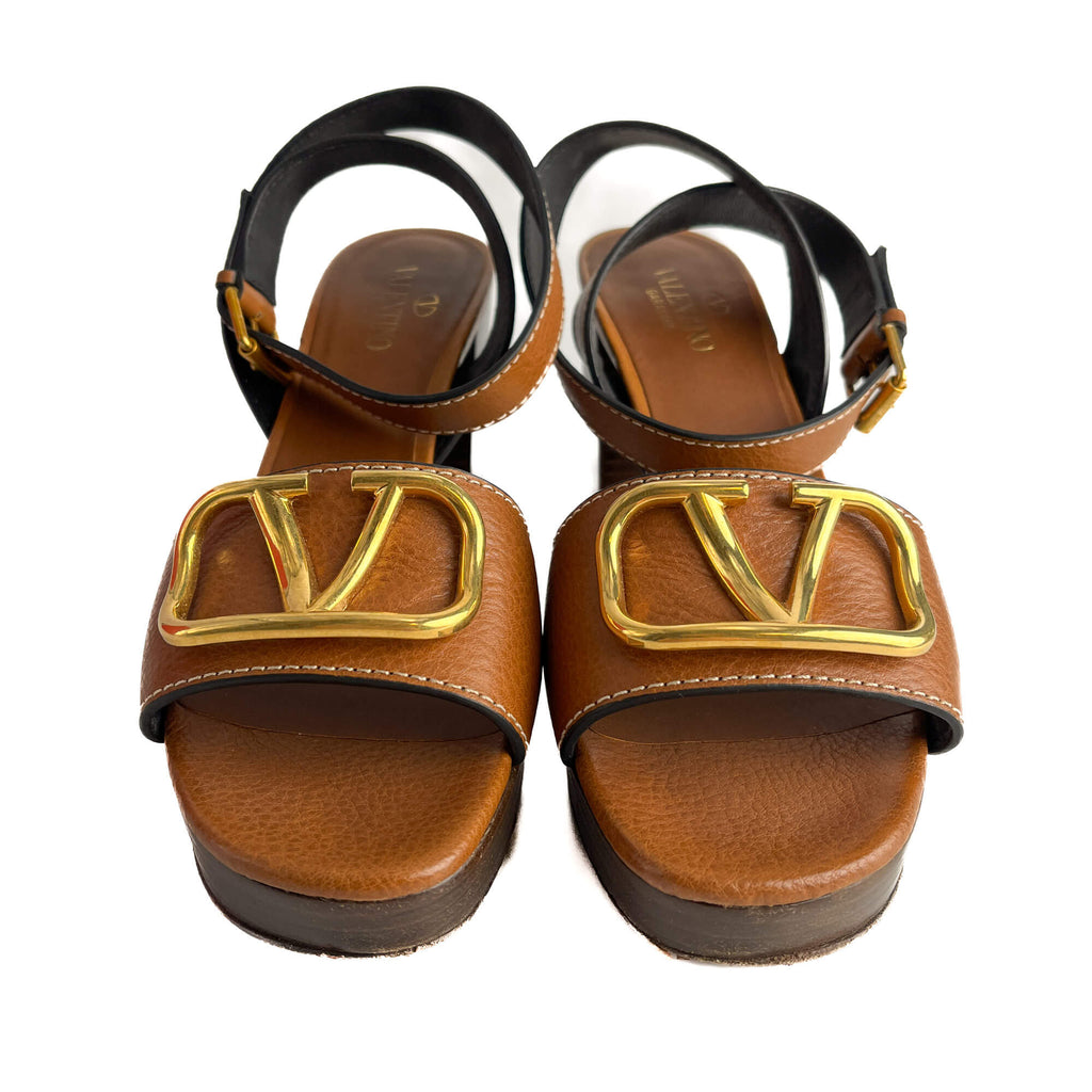 Second hand Valentino Garavani VLOGO Leather Sandals 39 Brown - Tabita Bags