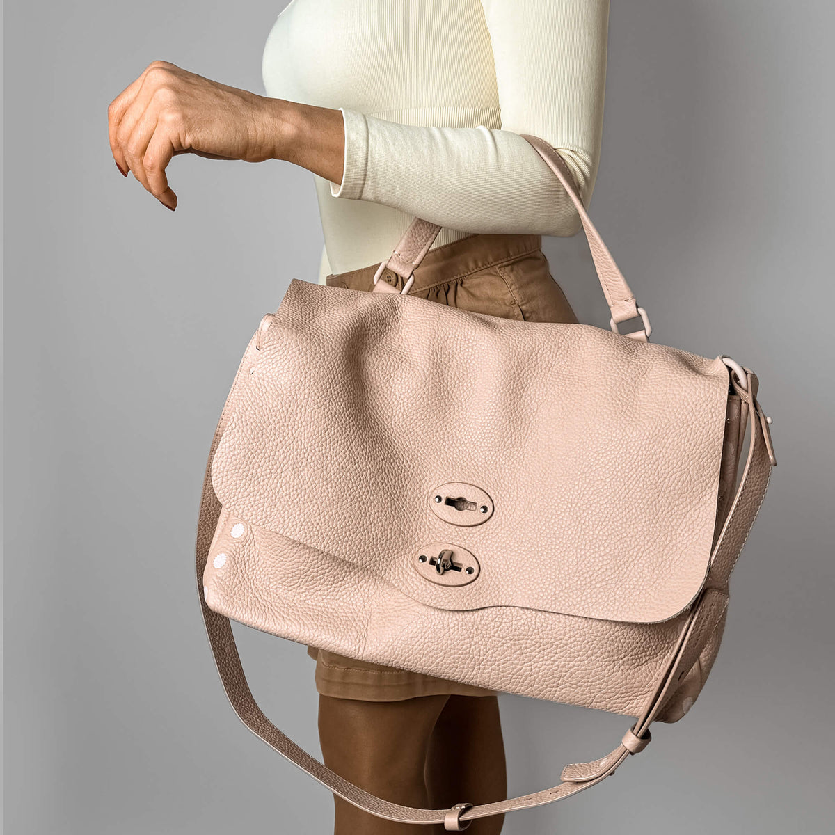 Second hand Zanellato Postina Medium Leather 2 - Ways Messenger Shoulder Bag Pink - Tabita Bags