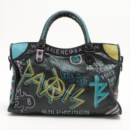 Second hand Balenciaga City Graffiti Leather 2way Black - Tabita Bags