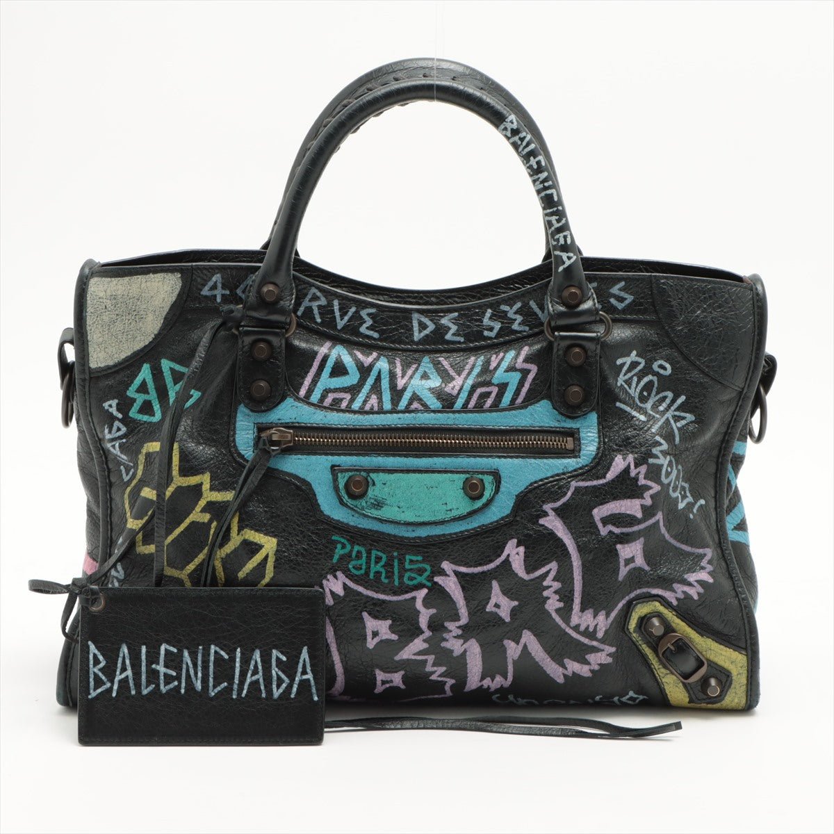 Second hand Balenciaga City Graffiti Leather 2way Black - Tabita Bags