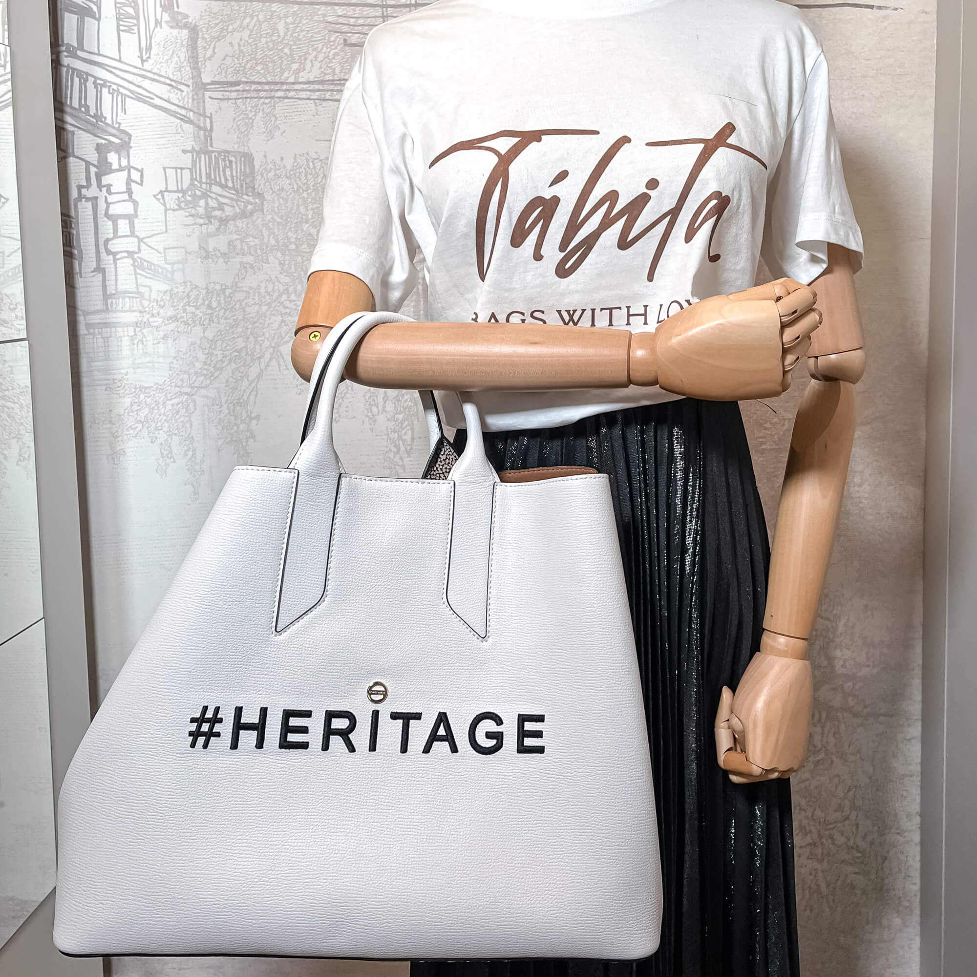 Borbonese Heritage Pelle grande bianco sporco Tote Borsa Tabita
