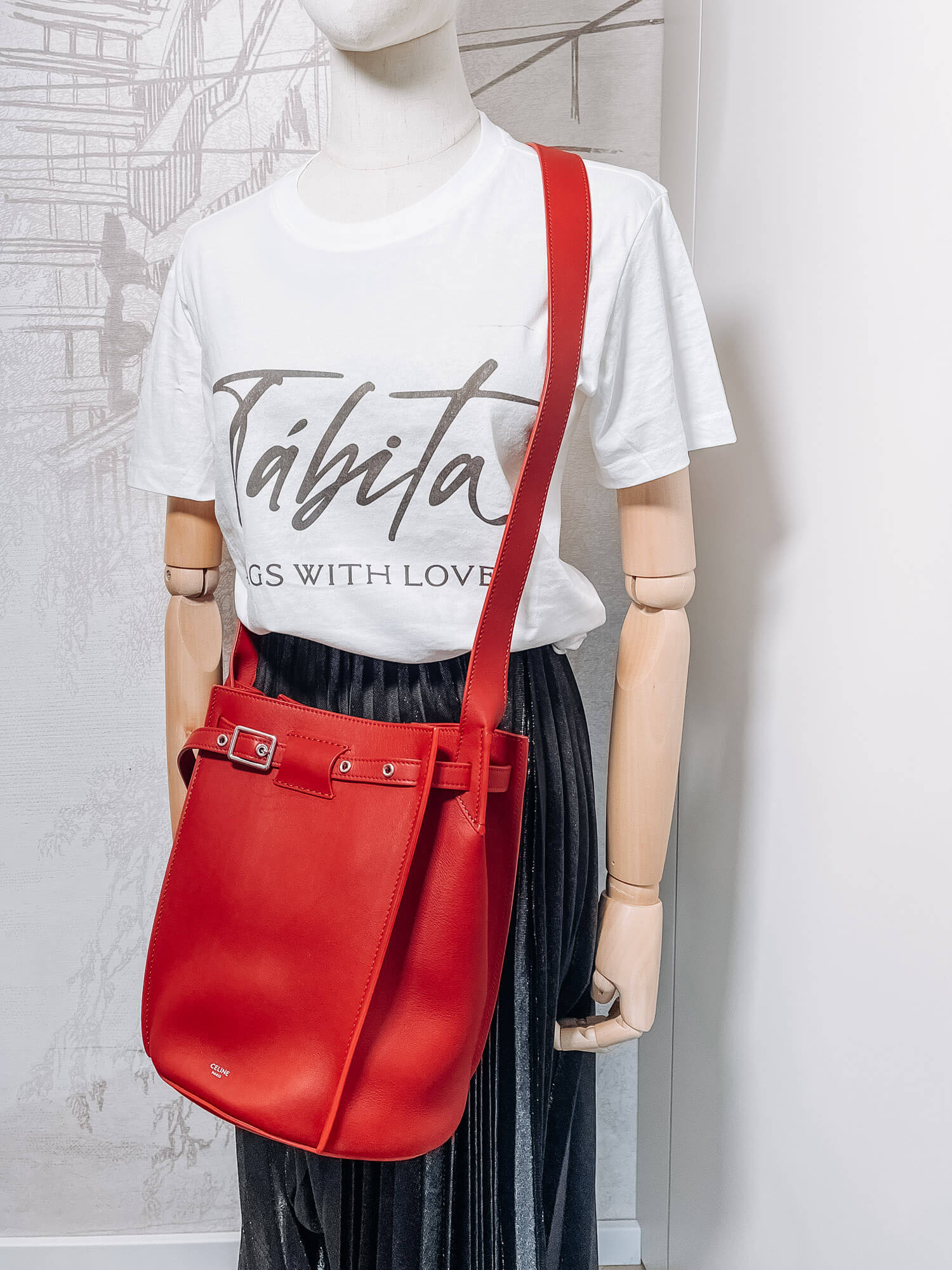 C line Big Bag Bucket Leather Red Bag Tabita Bags Tabita Bags