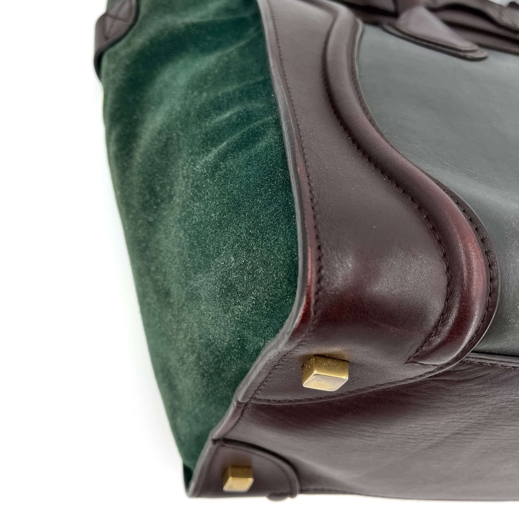 Second hand Céline Luggage Medium Leather Tote Bag Brown & Green - Tabita Bags