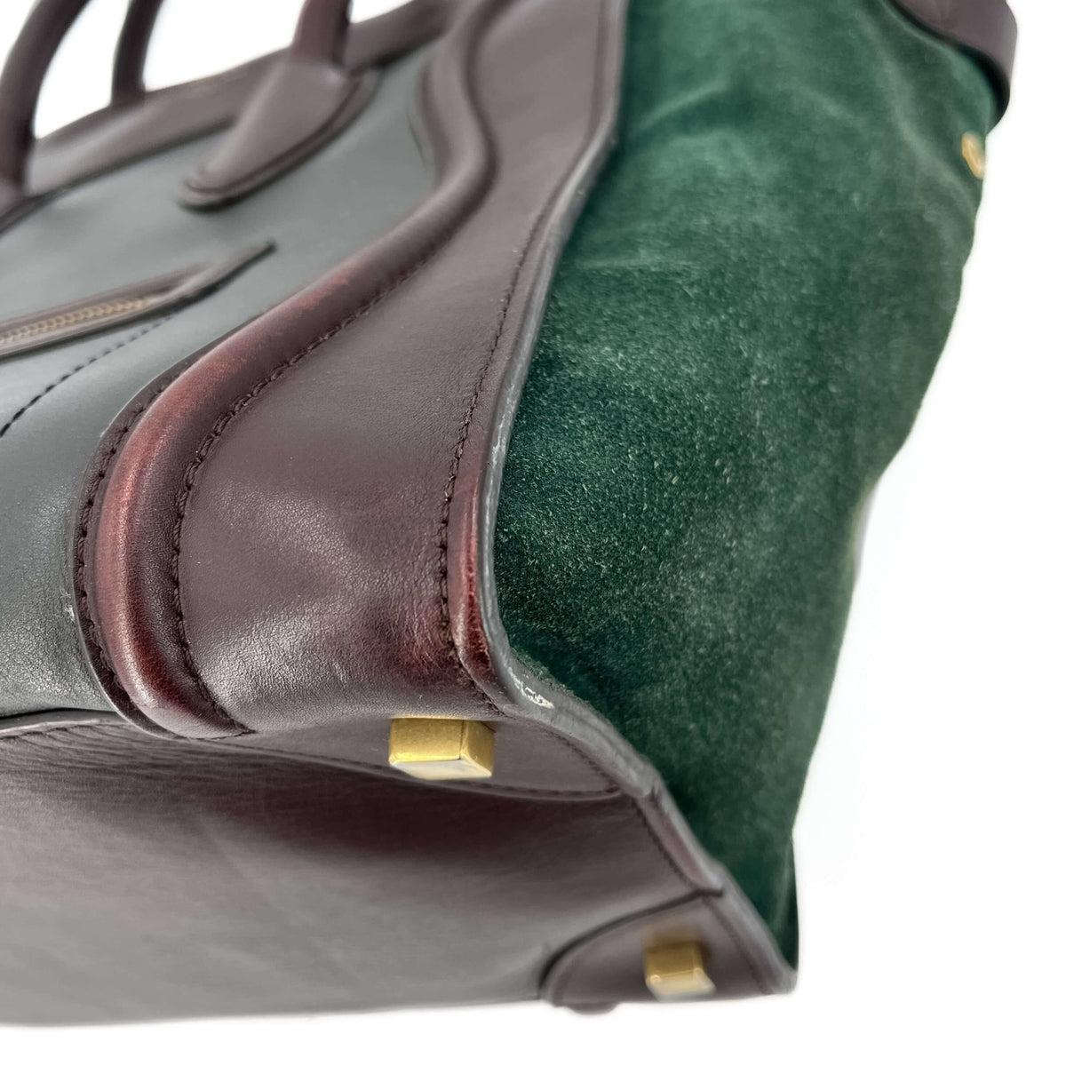 Second hand Céline Luggage Medium Leather Tote Bag Brown & Green - Tabita Bags