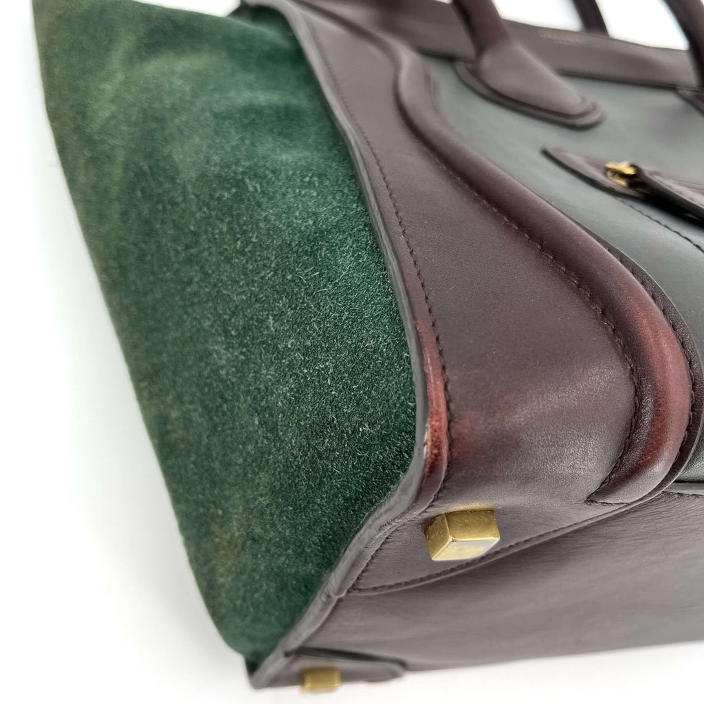 Second hand Céline Luggage Medium Leather Tote Bag Brown & Green - Tabita Bags