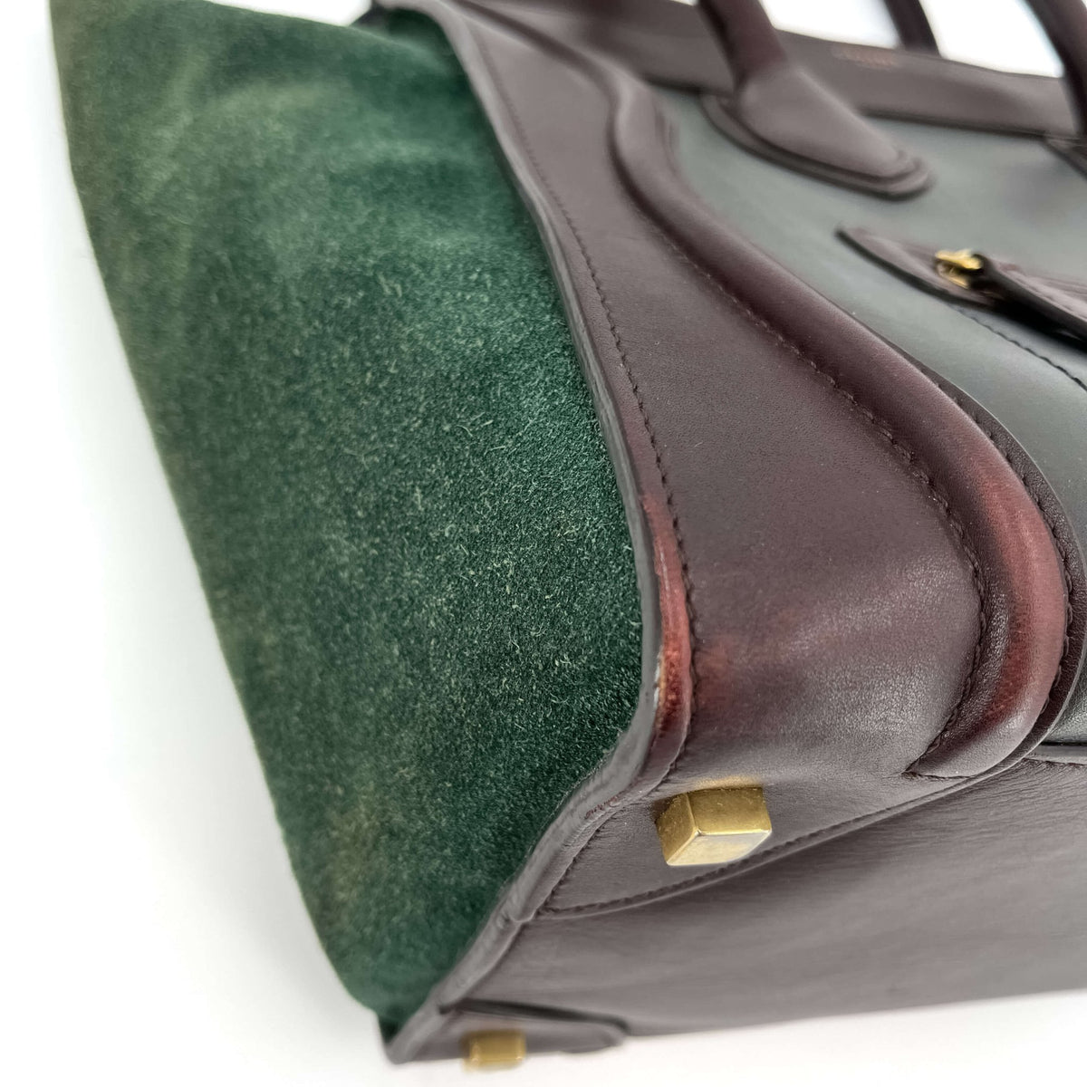 Second hand Céline Luggage Medium Leather Tote Bag Brown & Green - Tabita Bags