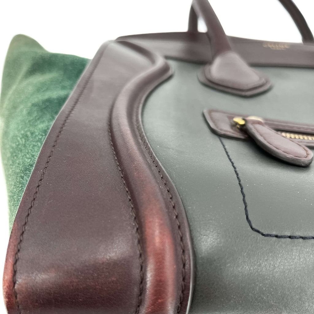 Second hand Céline Luggage Medium Leather Tote Bag Brown & Green - Tabita Bags