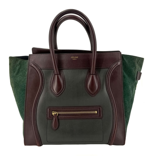 Second hand Céline Luggage Medium Leather Tote Bag Brown & Green - Tabita Bags