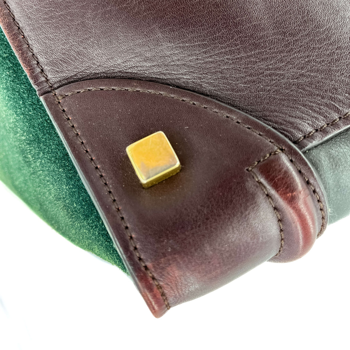 Second hand Céline Luggage Medium Leather Tote Bag Brown & Green - Tabita Bags