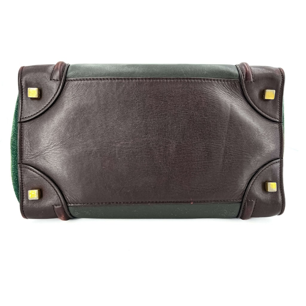 Second hand Céline Luggage Medium Leather Tote Bag Brown & Green - Tabita Bags