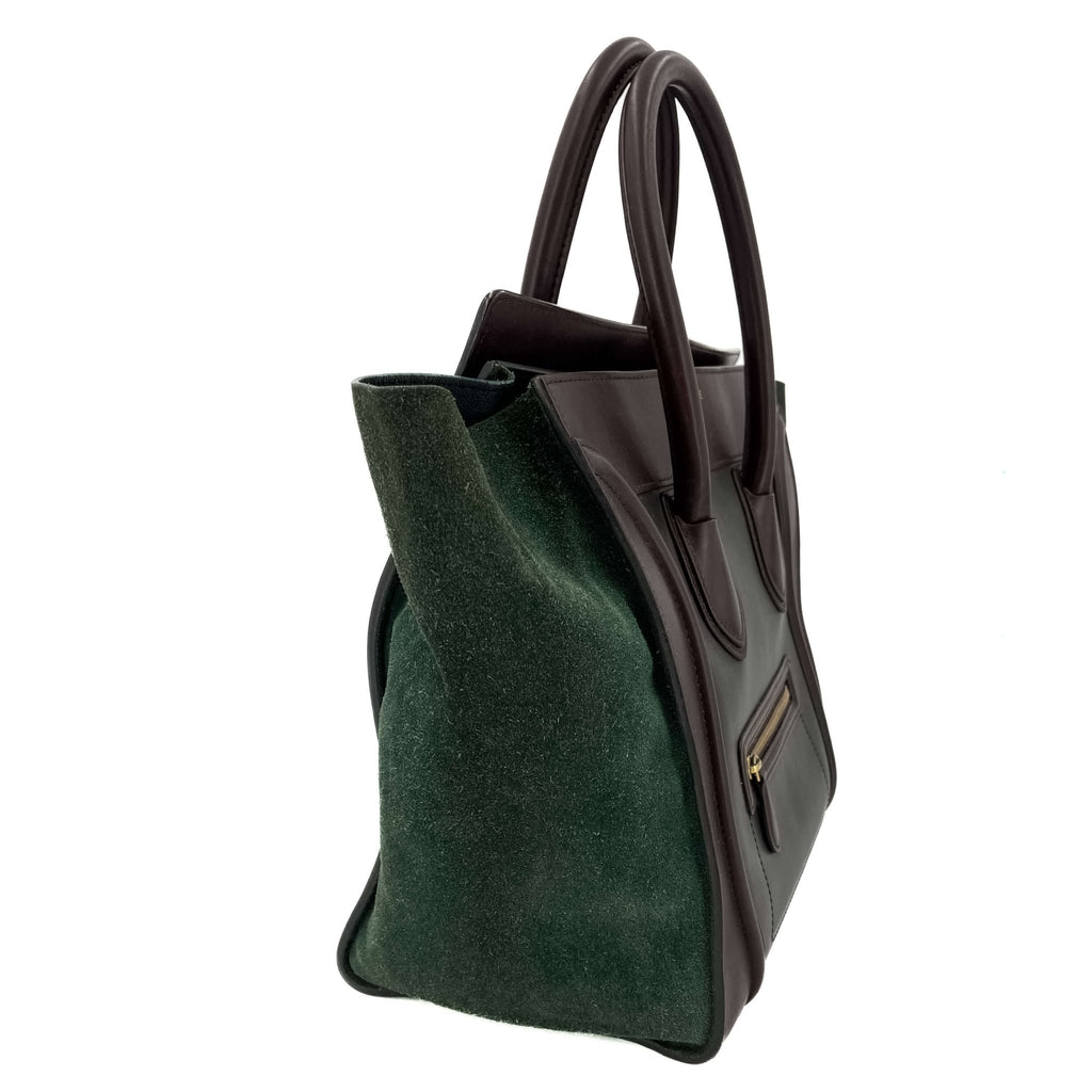 Second hand Céline Luggage Medium Leather Tote Bag Brown & Green - Tabita Bags