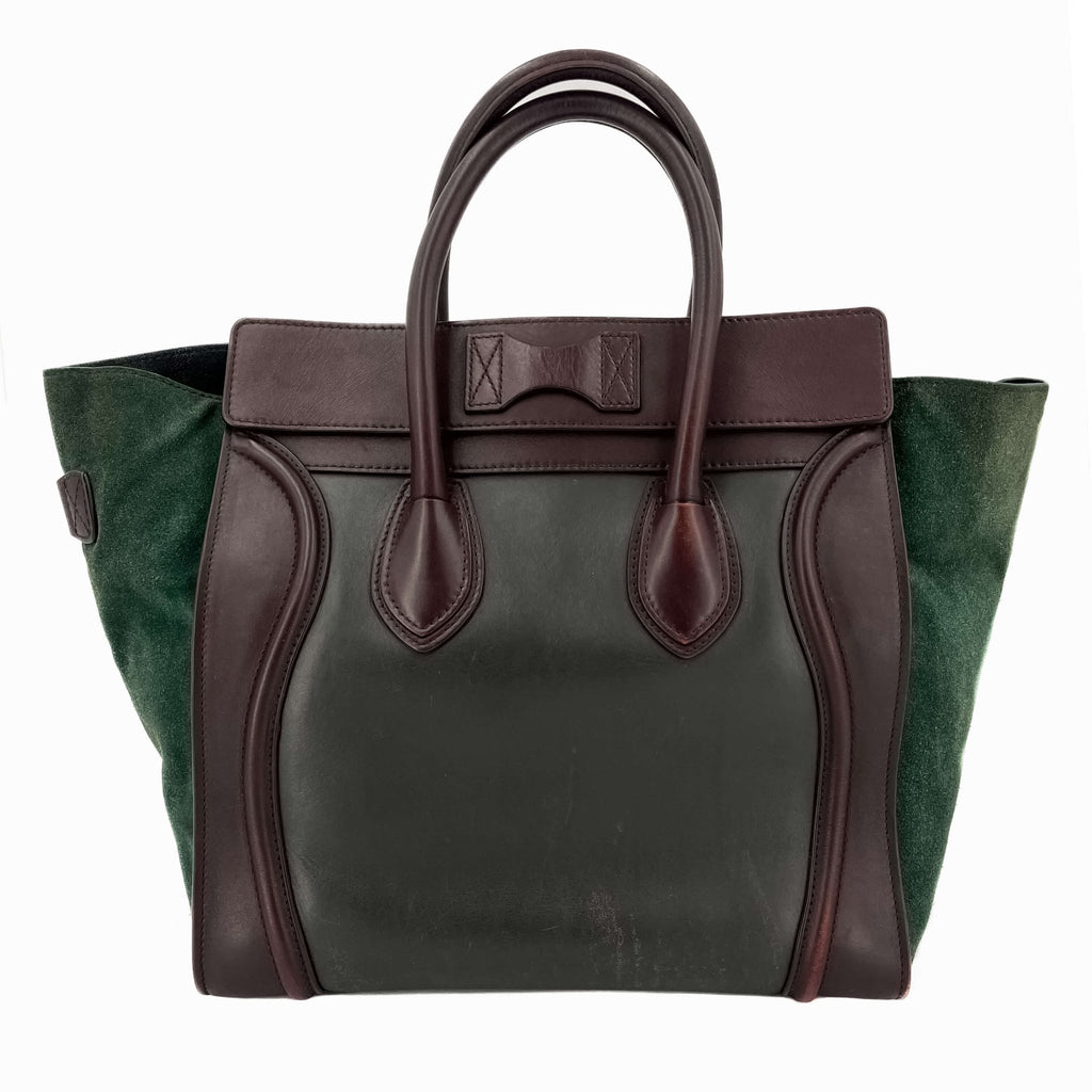 Second hand Céline Luggage Medium Leather Tote Bag Brown & Green - Tabita Bags