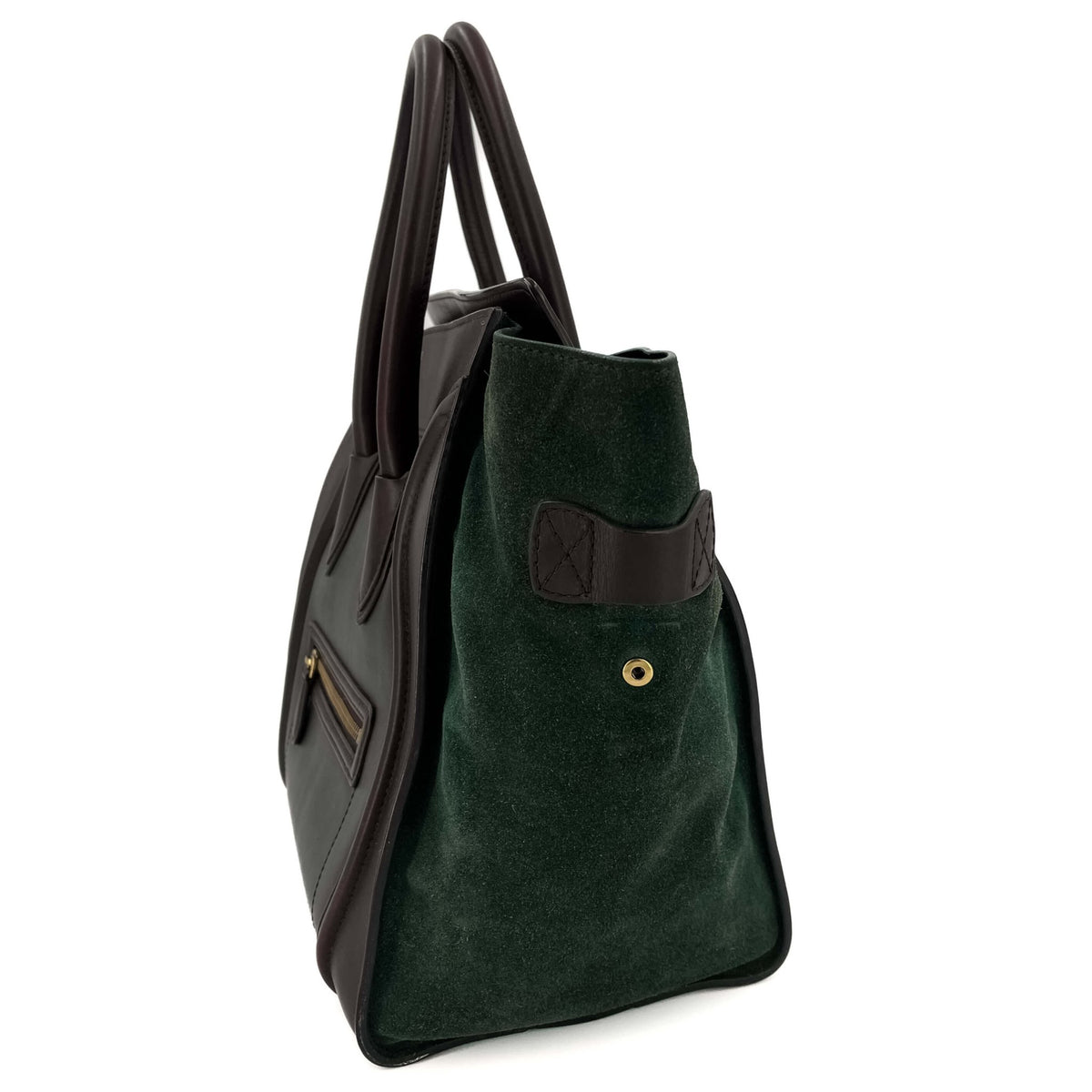 Second hand Céline Luggage Medium Leather Tote Bag Brown & Green - Tabita Bags