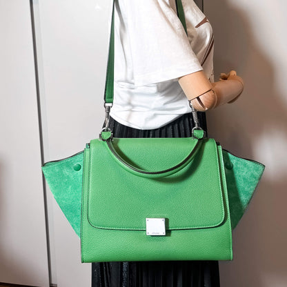 Second hand Céline Trapeze Small Leather & suede 2-Way Handbag Green - Tabita Bags