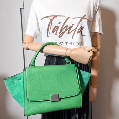 Second hand Céline Trapeze Small Leather & suede 2-Way Handbag Green - Tabita Bags